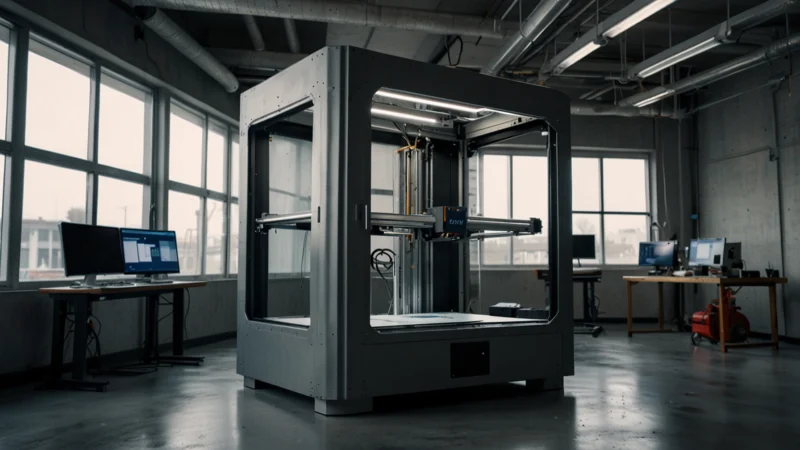3D-принтер печатает бетонную колонну из упрочнённой смеси в лаборатории
