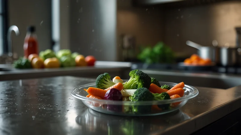 Процесс приготовления овощей методом sous-vide в вакуумной упаковке с контролем температуры