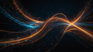 Фрактальная визуализация алгоритма хаоса с аттрактором Лоренца и светящимися траекториями на темном фоне