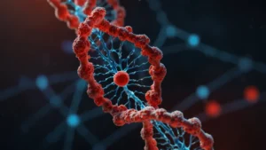 Микроскопическое изображение CRISPR-Cas9, редактирующего ДНК в клетке человека для персонализированной генной терапии
