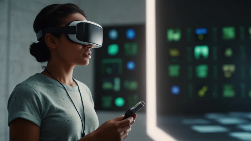Человек в VR-очках тренируется в виртуальном пространстве, активируя иммунную систему