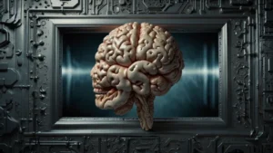 Мозг человека с иллюзорными элементами, показывающий когнитивные искажения и обман восприятия