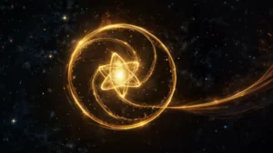Сакральная геометрия левой спирали судьбы с пентаграммой на темном фоне