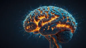Изображение мозга с активными нейронными связями, иллюстрирующее нейропластичность и формирование привычек