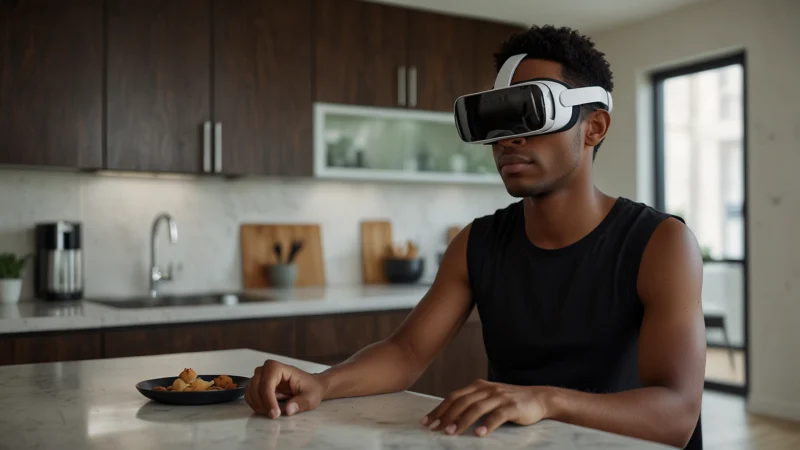 Виртуальная реальность для планировки ремонта квартиры: шлем VR и 3D-модель интерьера кухни