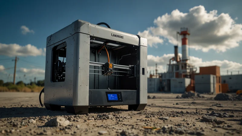 Процесс 3D-печати коттеджа строительным принтером на стройплощадке