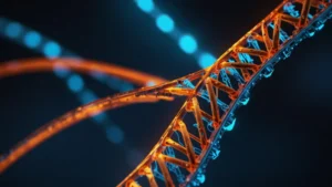Символическое изображение редактирования ДНК с помощью CRISPR, двойная спираль и ножницы, научный фон