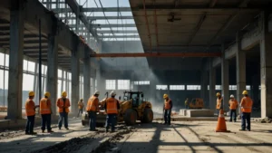 Бесшумная стройка с использованием алмазной резки бетона и шумопоглощающих экранов в городских условиях