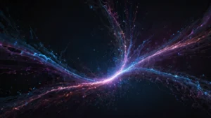 Абстрактная визуализация энергоинформационных полей и квантовых взаимосвязей в виде светящихся нитей, соединяющих…