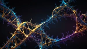 Абстрактная визуализация фрактальной структуры, символизирующая хаотическую динамику биологической эволюции и…