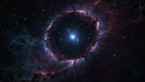 Абстрактная визуализация глубинной сингулярности как точки слияния физической материи и света сознания