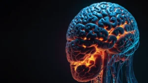 Мозг в разрезе, окружённый разноцветными тканями одежды, визуализация нейрохимических реакций на цветовые стимулы