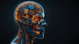 Часы, наполовину состоящие из живых клеток и нейронных связей, символизируют влияние восприятия времени на физиологию…