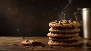 Энергетическое печенье с кофейными зернами на тарелке, символизирующее заряд бодрости от десерта