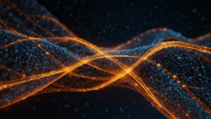 Абстрактная визуализация квантовой пены и искривления пространства-времени в виде светящейся сети
